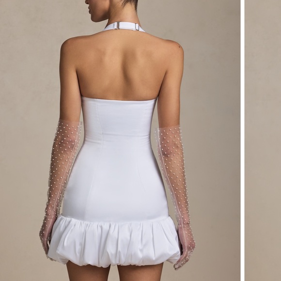 Oh Polly Millie Bow-Detail Halterneck Bubble Hem Mini Dress - Picture 2 of 5